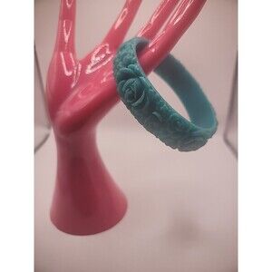 Vintage Juicy Couture Bangle Bracelet Teal Floral Embossed Jewelry Costume